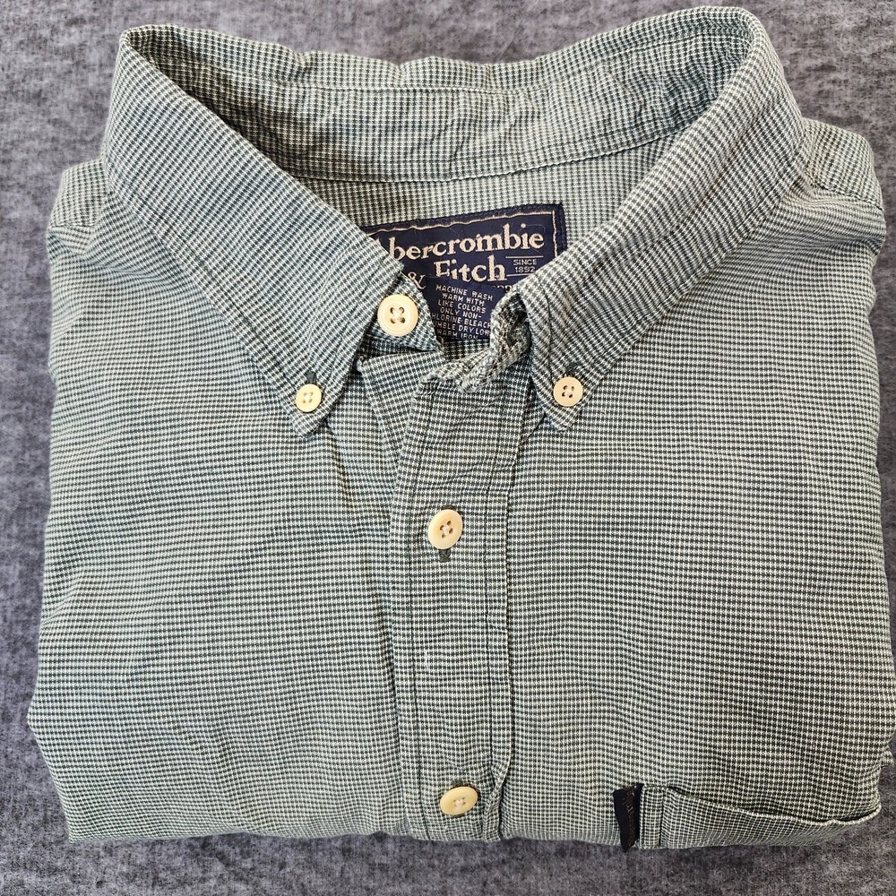 Abercrombie & Fitch Button Down Shirt Mens L Green Gingham Check Long Sleeve